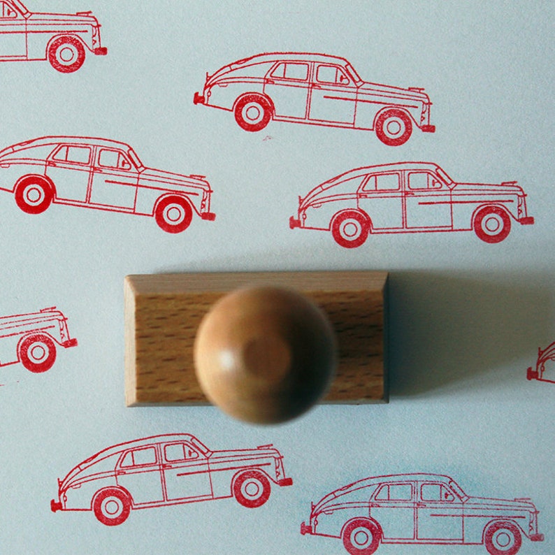 Car rubber stamp Warszawa. Vintage car stamp. Craft old car wooden stamp. Car Stamp for party. Card making. Scrapbooking auto stamp. image 5