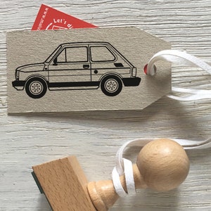 Car rubber stamp FIAT 126p. Vintage car stamp. Craft old car wooden stamp. Car Stamp for party. Card making. Scrapbooking auto stamp. image 1