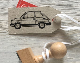 Car rubber stamp "FIAT 126p". Vintage car stamp.  Craft old car wooden stamp. Car Stamp for party. Card making. Scrapbooking auto stamp.