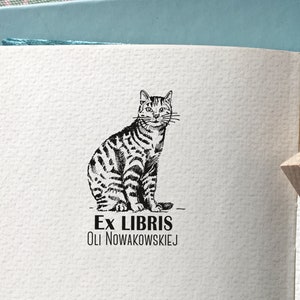 STRIPED CAT vintage Style Ex Libris Stamp - American Shorthair Cat Timbre en bois personnalisé - Timbre à l’ex-libris - Cadeau pour Noël