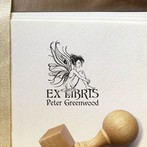Flower Fairy Personalized Ex libris Stamp. Bookplate Wooden Stamp. Forest Fairy Tale Dedicated Exlibris Book Stamp. Elf Angel Drawing Gift