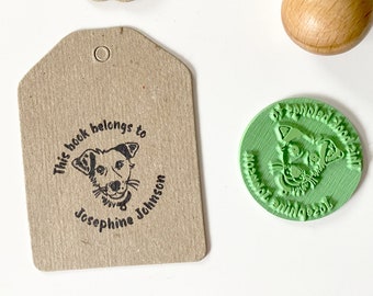 Ex Libris stamp with a DOG "This book belongs to..." gift idea unique rubber stamp with a tradilional crafted wooden handle, dog lover stamp