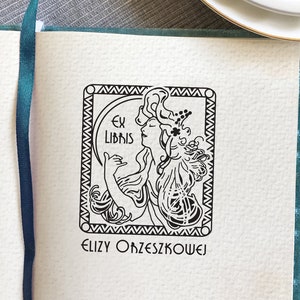 Timbro Ex Libris DREAMING GIRL in stile Art DECO. Timbro personalizzato per libri in legno. Timbro Ex Libris. Regalo di Natale in stile Art Déco