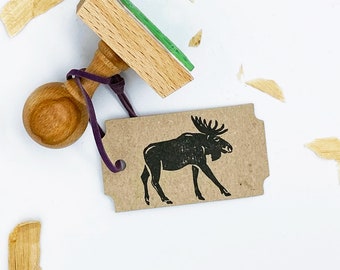 Alaskan Moose Wooden Stamp: Wildlife Silhouette, Forest Animal