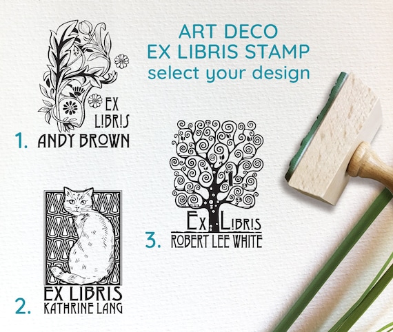 Art Deco Design Personalized Ex Libris Stamp: 3 Designs to Select Floral  Decoration, Cute Cat, Tree of Life Custom Ex Libris Bookplate 