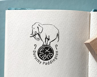 CIRCUS ELEPHANT Personalised Ex Libris Wooden Stamp -  ELEPHANT Design Stamp - Circus vintage Bookplate Stamp - Dedicated Ex Libris Stamp