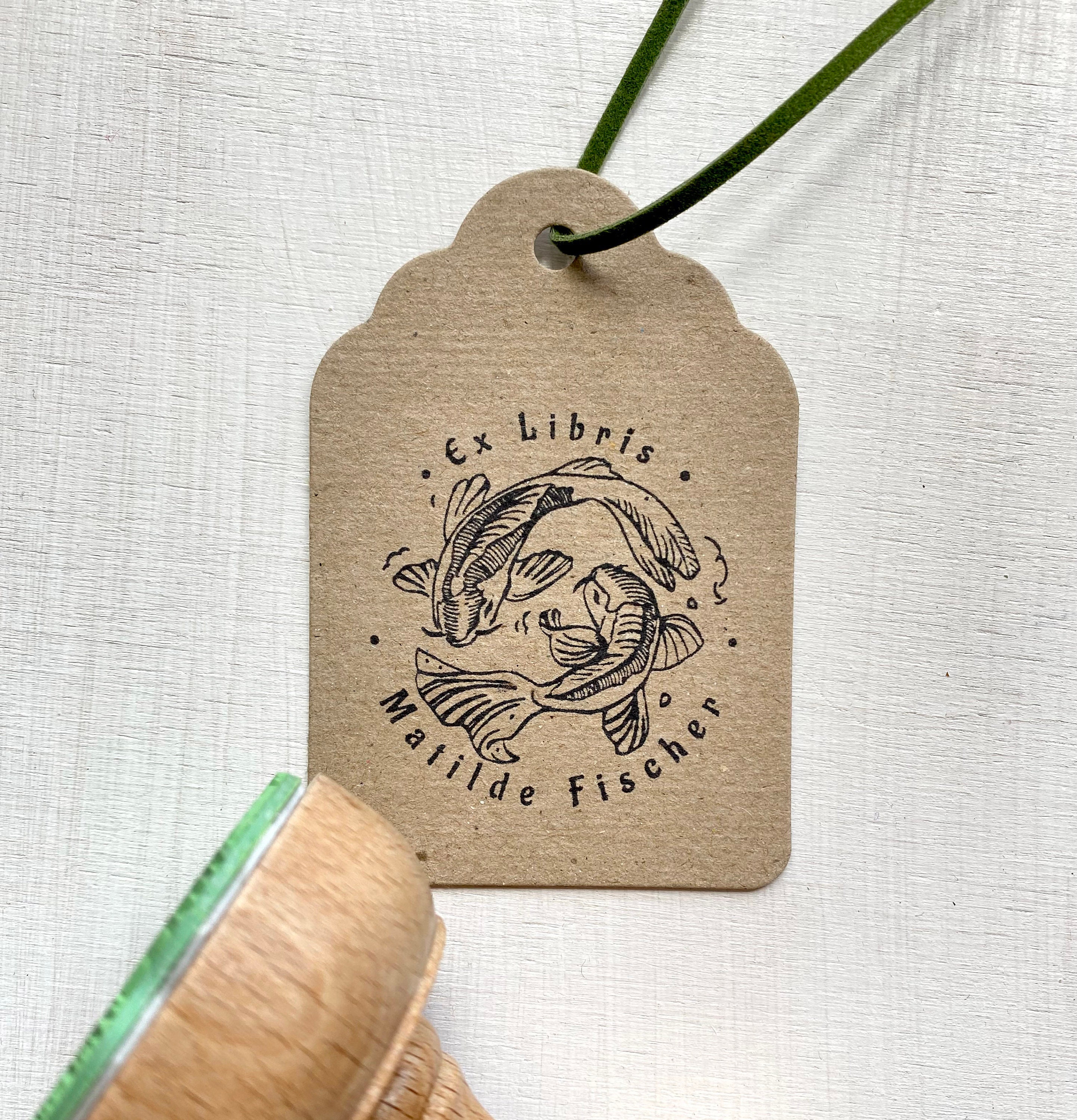Japanese Koi Fish Ex Libris Stamp: Personalized Bookplate, Wooden ...
