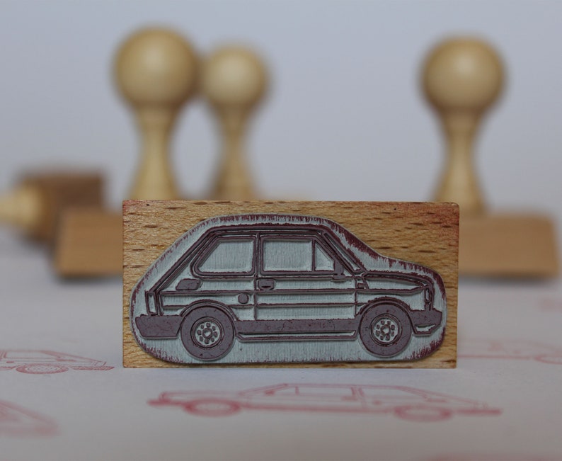 Car rubber stamp FIAT 126p. Vintage car stamp. Craft old car wooden stamp. Car Stamp for party. Card making. Scrapbooking auto stamp. image 4