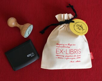 Carimbo Ex Libris feito sob encomenda: Ex-libris de madeira sob medida com almofada de tinta e sacola de presente de algodão