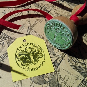 Personal Ex Libris Stamp. INDIVIDUAL DESIGN. The set contains the stamp with an Inkpad and Cotton Bag. Bespoke Wooden Stamp. Personalization Included