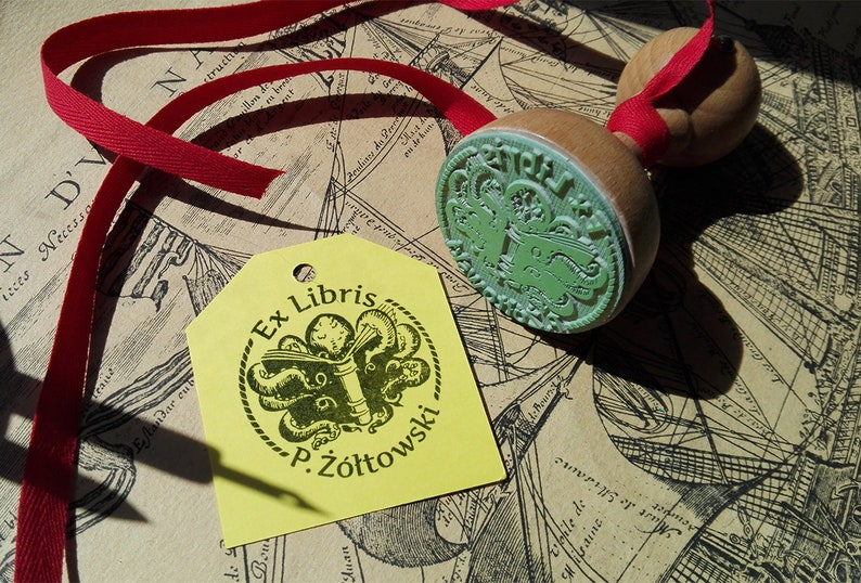 Personal Ex Libris Stamp. INDIVIDUAL DESIGN. The set contains the stamp with an Inkpad and Cotton Bag. Bespoke Wooden Stamp. Personalization Included