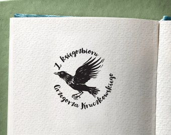 RAVEN Bird personalised Ex Libris Stamp - Custom Raven Bookplate Stamp - Hand-drawing Design - Perfect Gift for Booklover and Birdlover