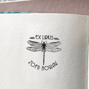 DRAGONFLY Personalised Ex Libris Book Stamp. Art Deco Design. Gift for Teacher. Personalisation inluded. Exlibris Personalized Stamp image 1