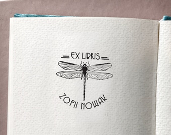 DRAGONFLY Personalised Ex Libris Book Stamp. Art Deco Design. Gift for Teacher. Personalisation inluded. Exlibris Personalized Stamp