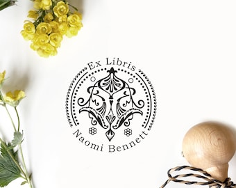 Ex libris z ornamentem ART DECO -  Ex Libris na zamówienie - Personalizowana drewniana pieczątka - pomysł na elegancki prezent