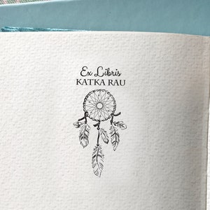 EX LIBRIS Łapacz Snów drewniana Pieczątka - Stempel Dreamcatcher. Personalizowana pieczątka z indiańskim motywem - Pomysł na ciekawy prezent