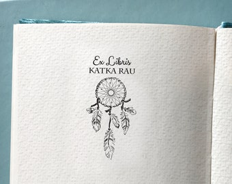 DREAM CATCHER Personalized Ex libris Wooden Stamp. Perfect Gift for Her. BOHO Bookplate Stamp. Ethnic Amulet Stamp. Custom Exlibris Stamp