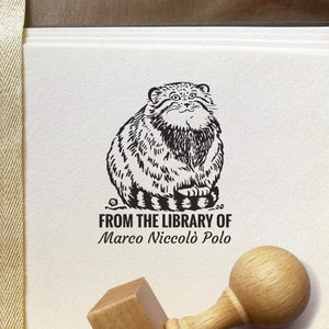 Tampon Ex Libris personnalisé PALLAS MANUL CAT. Tampon personnalisé pour ex-libris Chat de Pallas mignon. Image drôle de chat de Manul. Cadeau parfait pour amateur de livres
