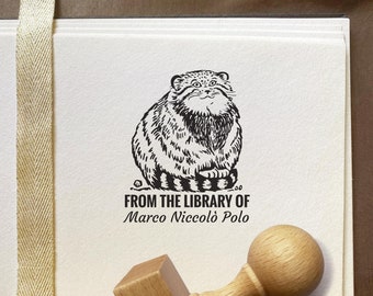 PALLAS MANUL CAT Personalized Ex Libris Stamp. Custom Cute Pallas Cat Bookplate Stamp. Funny Manul Cat Image. Perfect Gift for Booklover