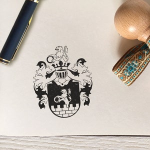 TIMBRO in legno con STEMMA DI FAMIGLIA personalizzato. Timbro personalizzato con stemma. Timbro in gomma con scudo araldico vintage. Simbolo di famiglia su timbro in legno