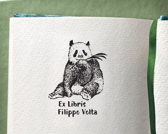 PANDA Personalised Ex Libris Wooden Stamp. Sitting Panda motive Ex Libris Bookplate - Personalizable gift idea for Booklover