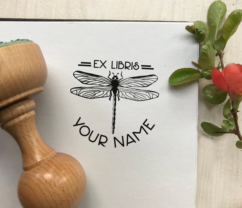 DRAGONFLY Personalised Ex Libris Book Stamp. Art Deco Design. Gift for Teacher. Personalisation inluded. Exlibris Personalized Stamp image 5