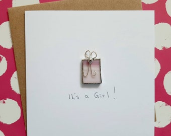 New Baby Girl Card, Cute It's a Girl Card, Beautiful Birth Card for Girl, Unique Personalised Handmade Card, Newborn Card