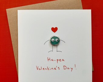 Funny Valentine Card, Boyfriend Girlfriend Card, Pea Valentine, Love Card, Ha-Pea Pun Card, Veggie Valentine Card, Gardening Valentine Card