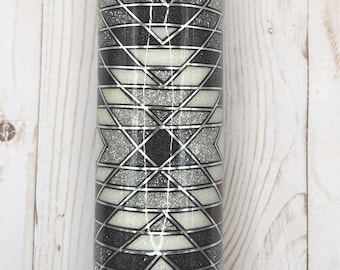 Southwestern Tumbler, 20 Oz Tumbler, Black and White Glitter Tumbler, Stainless Steel Glitter Tumbler