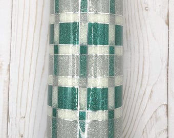Green Plaid Glitter Tumbler 20 oz, Customizable Stainless Settl Insulated Tumbler, Personalized Tumbler
