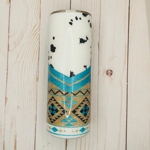 Southwestern Tumbler, Glitter Southwestern Tumbler, Cow Print Tumbler, Gift for her, Glitter Tumbler for her