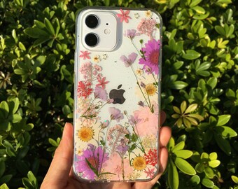 Handmade real dried pressed flower phone case, iphone se 7 8 plus x xr xs 11 12 13 pro max case, samsung galaxy s10 s20 fe s21 note 20 case