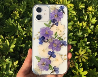 Handmade real dried pressed flower phone case, iphone 7 8 plus x xr xs 11 12 pro max case, samsung galaxy s9 s10 s20 fe note 9 10 plus case