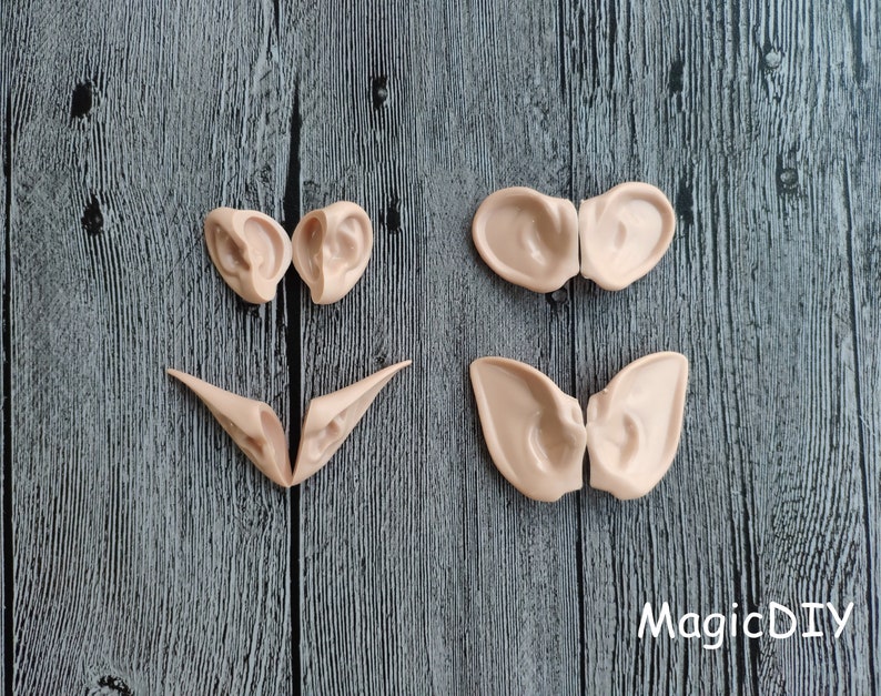 May include: Four pairs of elf ears made of a flexible, skin-toned material. The ears are designed to be attached to the head for a costume or cosplay.