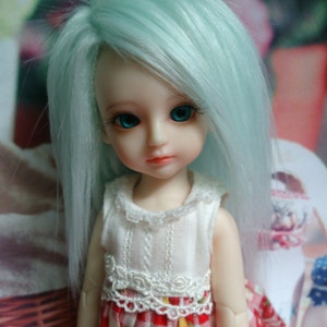 BJD doll fabric fur wig Mint Green wig hair for 1/12 1/8 1/6 bjd dolls 3-4&quot;,4-4.5&quot;,5-6&quot;,6-7&quot;