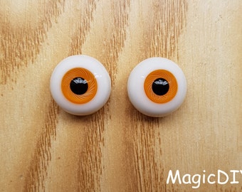 14mm BJD occhi di vetro maglia arancione a Base piatta per 1/4 bjd bambole