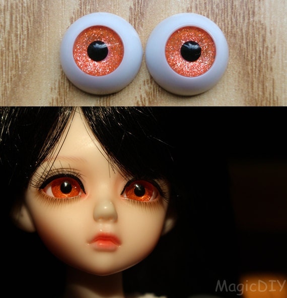 12mm Hand Made BJD Doll Eyes Pearlized Orange Acrylic Half Ball