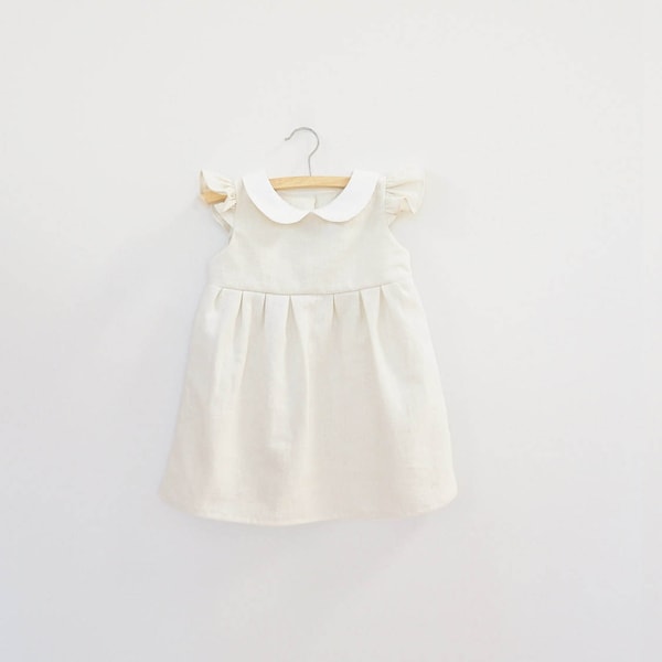 Off White Baby Dress, Baptism Baby Dress, Christening Dress, Girls Linen Dress, Baby Girls Dress, Girl Toddler Dress, Baby Easter Dress