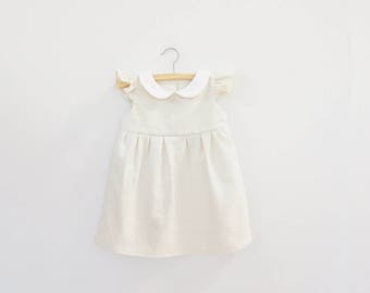 Off White Baby Dress, Baptism Baby Dress, Christening Dress, Girls Linen Dress, Baby Girls Dress, Girl Toddler Dress, Baby Easter Dress