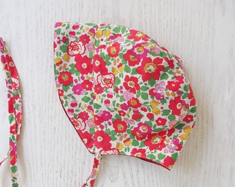 Baby Red bonnet, Red Floral Sunhat, Baby Sun bonnet, Pink Bonnet, Linen Bonnet, Linen Sunhat, Baby sun hat, Floral Sun Bonnet, Boho Baby