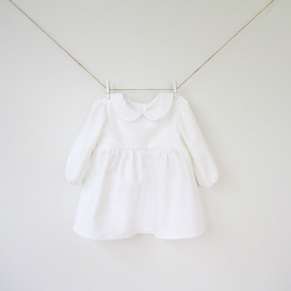 Baptism Christening Girl Baby Dress White Baby Long Sleeve Dress, Girl Toddler dress, Peter Pan Collar, Baptism Dress, Christening Outfit