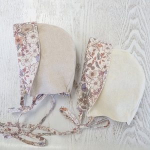 Baby Girl Sun bonnet, Natural Beige linen bonnet, Off white linen bonnet, Girl Baby Sunhat, Flower bonnet, baby sunhat, Baby Shower Gift