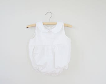 Baby Baptism Romper, Christening Romper for Baby Boy & Baby Girl, White Linen Outfit, Coming Home, Baby's Wedding Outfit, Baby Shower Gift