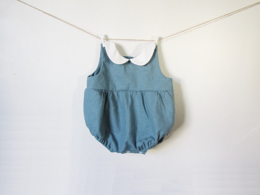 Luli & Me Baby Boys Stitched Collar Cord Romper - Teal Green main image 1