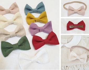 Matching Linen Baby Bow Headband / Clip, Bow Hair Clip, Baby Girl Hair Accessory