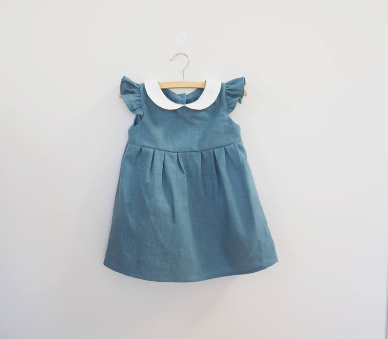 Baby Girls Dress Girls Linen Dress Dusty Blue Dress White Etsy Australia