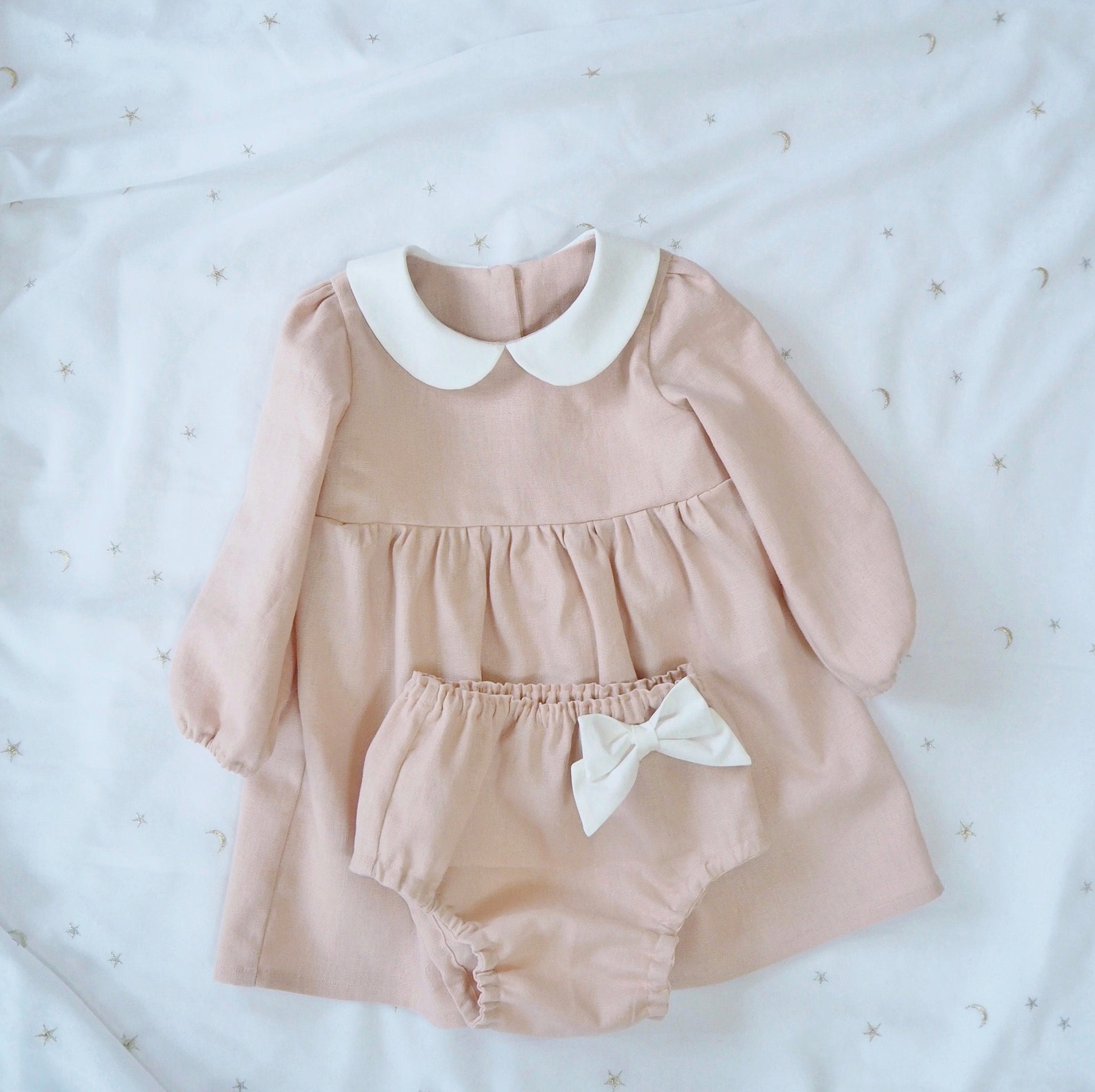 Baby Girl Linen Dress Girl Toddler Dress Peter Pan Collar Etsy