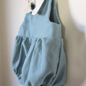 Baby Linen Romper for Boys and Girls with Peter Pan Collar, Teal Blue, Dusty Blue Baby Boy Romper, Baby Girl Romper, Baby Shower for Boys image 3