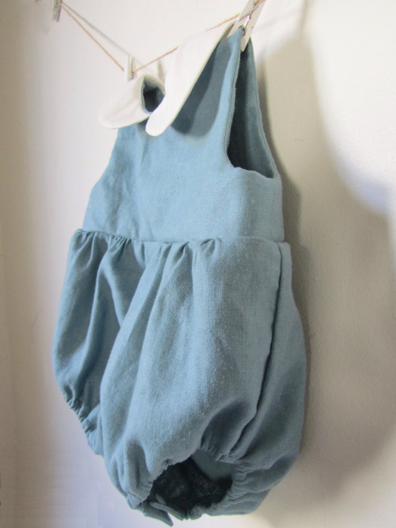 Baby Linen Romper for Boys and Girls with Peter Pan Collar, Teal Blue, Dusty Blue Baby Boy Romper, Baby Girl Romper, Baby Shower for Boys image 3