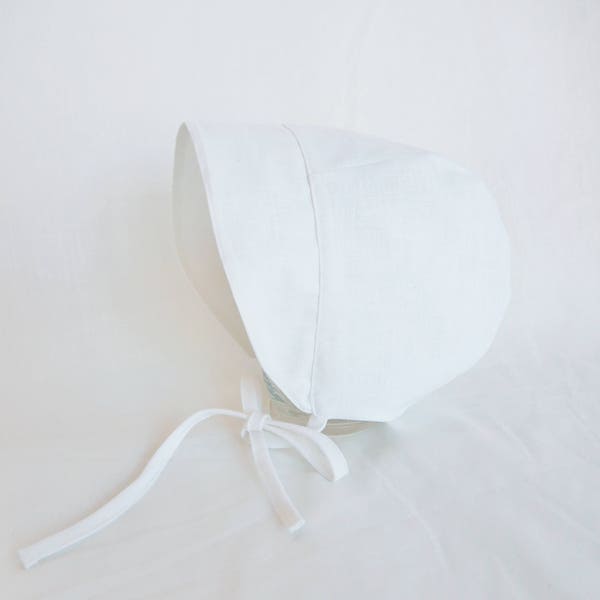 White Bonnet for Baptism Christening Baby , White Baby bonnet, linen hat, Baby Sunbonnet, Baby Sunhat, Newborn outfit, Newborn hat, Handmade